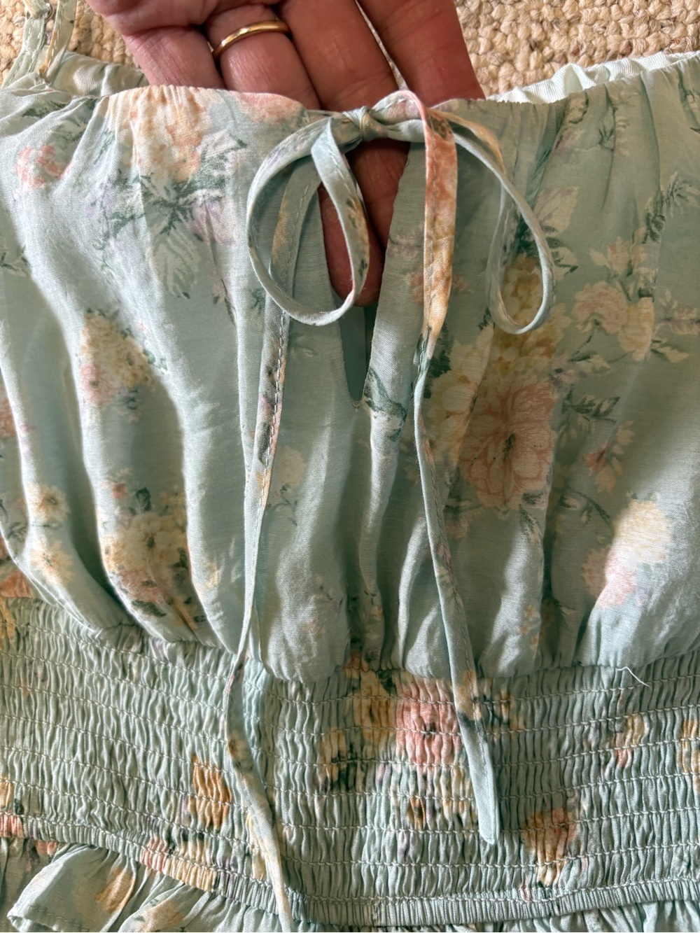 By the River Floral Smocked Tiered Midi Sundress w Vintage Cream & Pink Floral - Picture 8 of 16